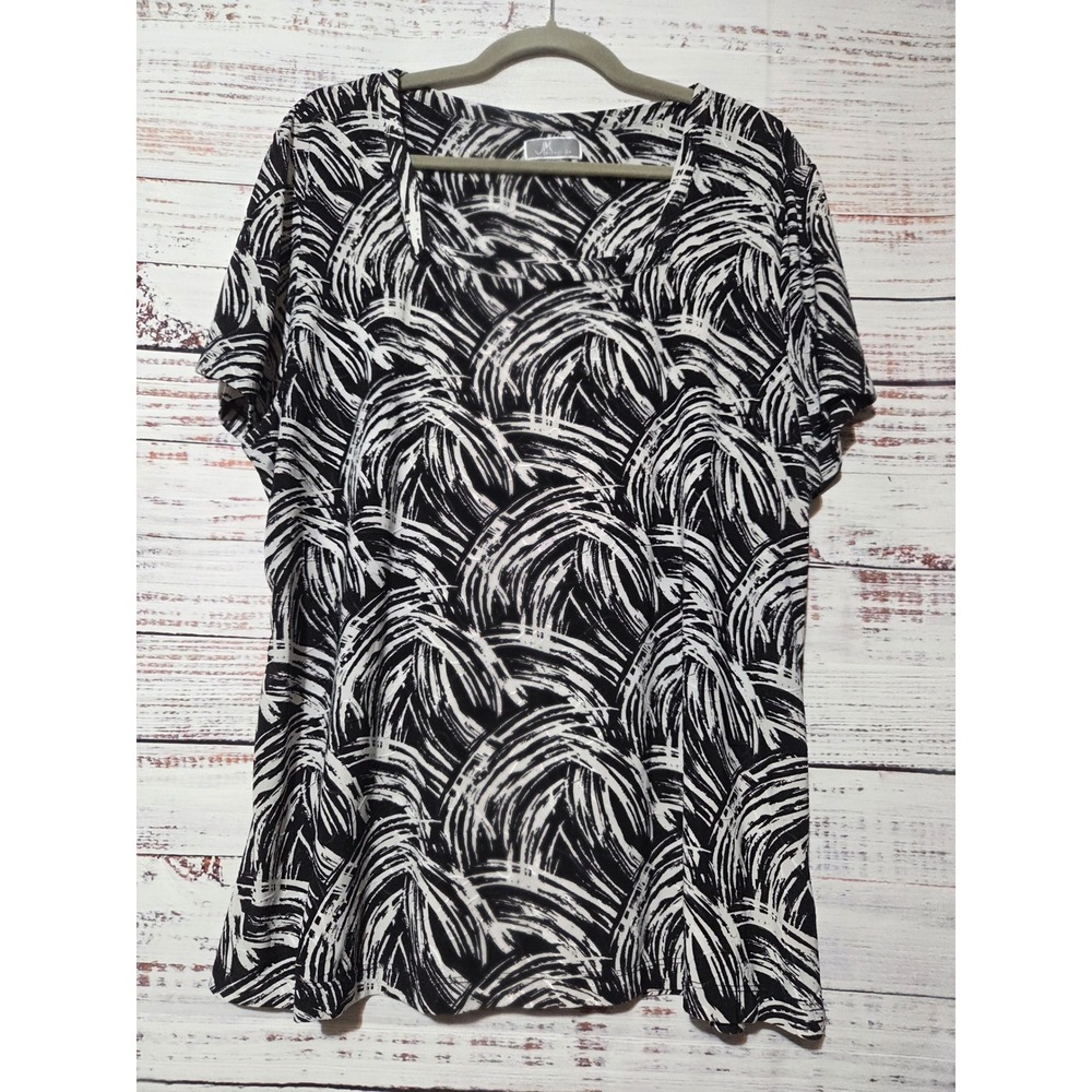 JM Collection Womens XL Black White Abstract Swirl Print Square Neck Top